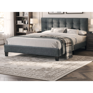 Sunvega Modern Light Gray Upholstered Tufted Headboard California King Platform Bed