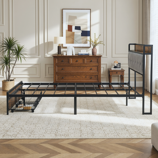 Sunvega King Bed Frame with Storage Headboard LED Lights and USB Charging Station