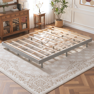 Sunvega Modern Floating Platform Bed Frame in Walnut with Sturdy Wood Construction