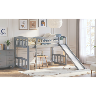 Sunvega Twin Size Loft Bed with Slide and Ladder for Kids Bedroom in Gray
