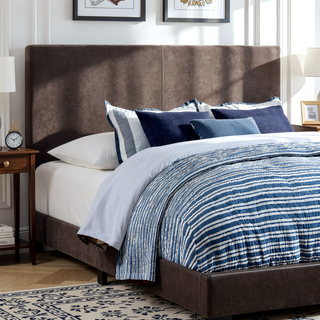 Sunvega Low Profile Leatherette Upholstered Twin Panel Bed with Stitched Details