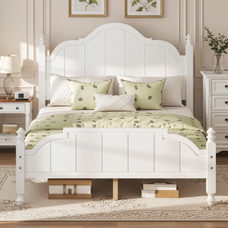 Sunvega Vintage Queen Bed Frame with Headboard and Slats Support