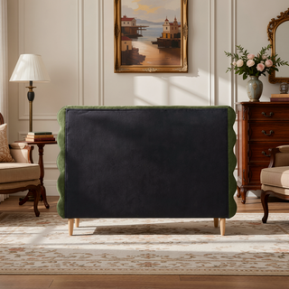 Sunvega Retro Modern Wavy Headboard Platform Bed with Upholstered Frame in Antique White