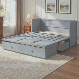 Sunvega Espresso Full Size Murphy Bed with USB Port and Large Drawer for Space Saving