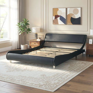 Sunvega Faux Leather Upholstered Queen Size Platform Bed Frame with RGB LED Lighting