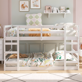 Sunvega Full Over Full Bunk Bed with Ladder in Solid Pine Wood Frame