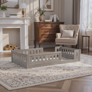 Sunvega Twin Size Wood Platform Bed with Guardrail and Sturdy Construction