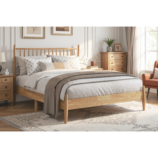 Sunvega Mid-Century Modern Design Full Platform Bed with Vertical Slats Headboard