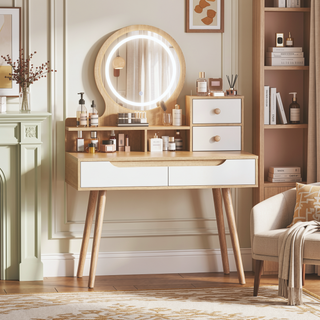 Sunvega Makeup Vanity Desk with 3 Adjustable Lighted Mirror and 4 Drawers