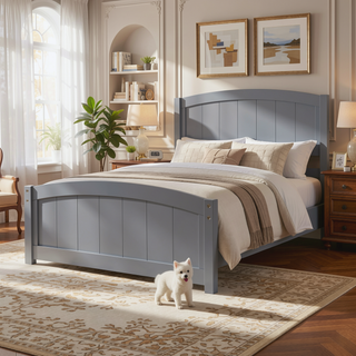 Sunvega Gray Wood Platform Bed with Headboard and Footboard for Bedroom