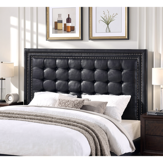 Sunvega Queen Size Bed with Biscuit Tufting Headboard and Wooden Legs in Black Espresso
