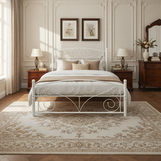 Sunvega Unique Flower Sturdy System Metal Bed Frame with Headboard and Footboard