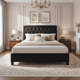 Sunvega Full Bed with Nailhead Trim and Solid Wood Legs in Modern Black Finish