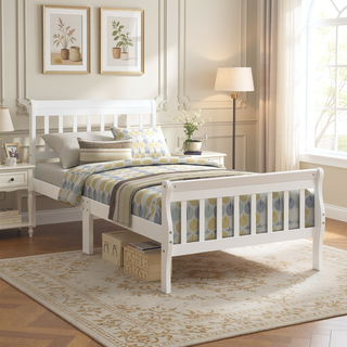 Sunvega Twin Sleigh Bed Frame with Headboard and Footboard for Living Room