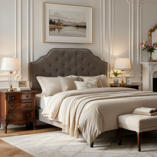 Sunvega Queen Size Upholstered Headboard with Tufted Design and Nailhead Trim