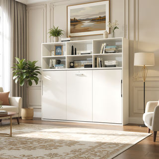Sunvega Modern Twin Size Horizontal Murphy Bed with Storage Shelf for Bedroom or Guestroom