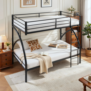 Sunvega Gray Metal Twin/Full Bunk Bed with Guard Rails and Ladder