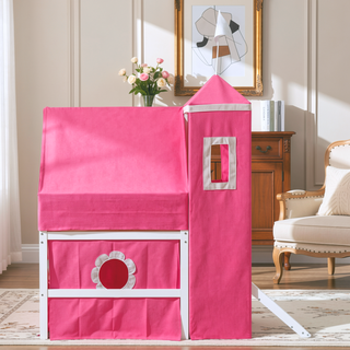 Sunvega Twin Size Loft Bed with Slide Blue Tent and Playhouse Tower for Kids