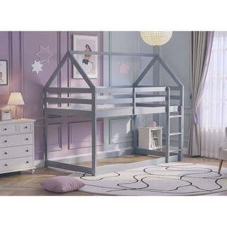 Sunvega Rubber Wood Twin over Twin Bunk Bed with Ladder and Guardrails