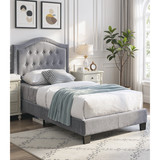 Sunvega European Queen Size Bed with Button Tufted Headboard and Charcoal Finish