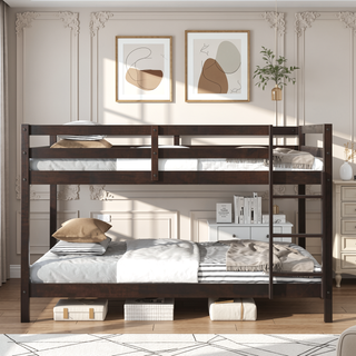 Sunvega Twin over Twin Solid Wooden Bunk Bed with Ladder and Strengthened Slats