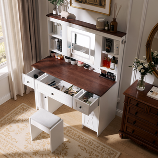 Sunvega Makeup Vanity Desk with Sliding Mirror Dimmable Lights and Charging Station