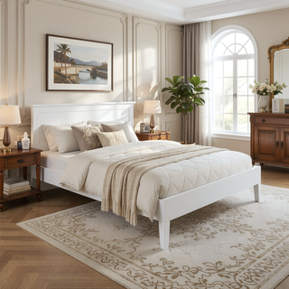 Sunvega King Platform Bed with 28-Slat Dual-Zone System in White