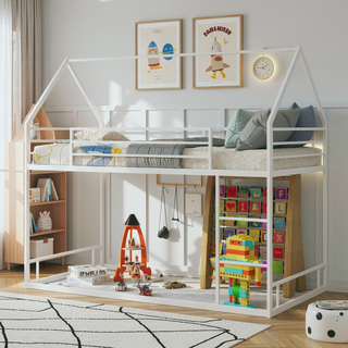 Sunvega Sturdy Metal Twin over Twin Bunk Bed with Safety Guardrail and Ladder