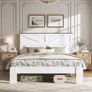 Sunvega Industrial Style Wood Platform King Bed Frame with Headboard and Storage