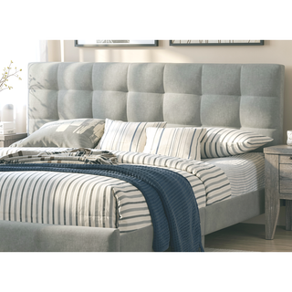 Sunvega Modern Light Gray Upholstered Tufted Headboard California King Platform Bed