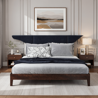Sunvega Queen Platform Bed in Natural Finish with 28-Slat Support and 650lb Capacity