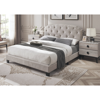 Sunvega European Style Light Brown Burlap Button Tufted Queen Size Headboard