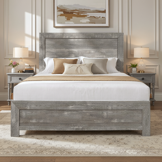 Sunvega Gray Finish Full Size Panel Bed with Headboard and Footboard