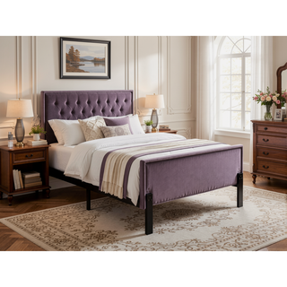 Sunvega Adjustable Velvet Upholstered Twin Bed with 12 Slat Support System