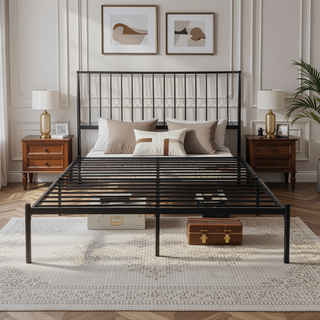 Sunvega Metal Frame Queen Platform Bed with Black Finish Angle Headboard