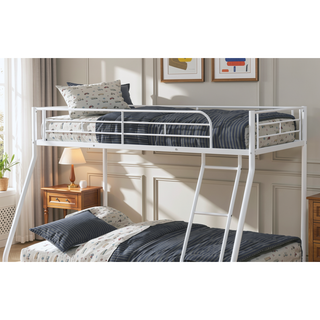 Sunvega Contemporary Style White Metal Twin Over Full Bunk Bed With Angled Ladder