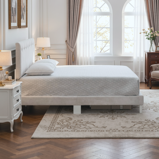 Sunvega Soft Teddy Bear Wheat Color Fabric Upholstered Queen Platform Bed