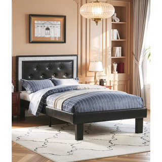 Sunvega Pink Faux Leather Upholstered Full Size Bed with Tufted Headboard