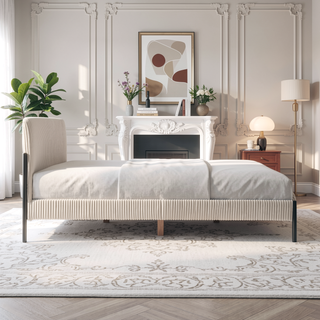 Sunvega Queen Upholstered Bed with Channeled Headboard and Sturdy Metal Frame