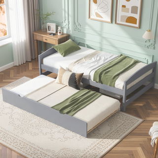 Sunvega White Twin Size Platform Bed with Trundle and Headboard Footboard