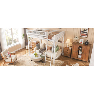 Sunvega Full Metal Loft Bed with Storage Shelf and Ladder for Kids Teens
