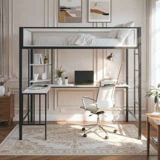 Sunvega Twin Loft Bed with Desk and Shelves for Kids and Teens Bedroom