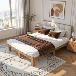 Sunvega Queen Size Solid Wood Platform Bed Frame with Strong Slat Support