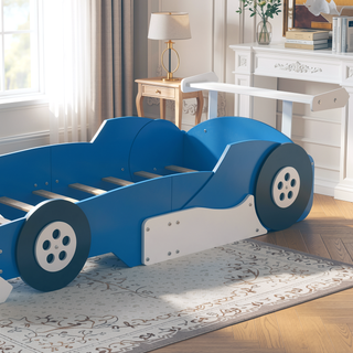 Sunvega Twin Size Race Car Platform Bed with Wheels and Safety Rails