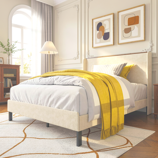 Sunvega Queen Size Metal Platform Bed with Storage Headboard and USB Charging Station