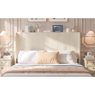 Sunvega Queen Size Metal Platform Bed with Storage Headboard and USB Charging Station