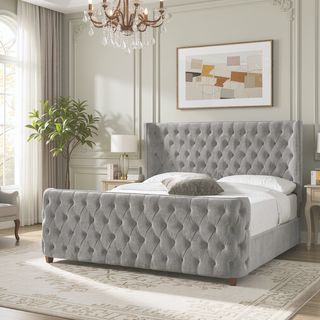 Sunvega Brooklyn King Tufted Panel Bed Headboard and Footboard Set in Caramel Tan Brown