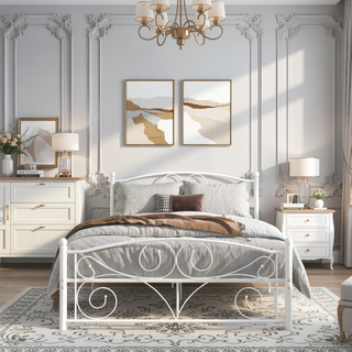 Sunvega Unique Flower Sturdy System Metal Bed Frame with Headboard and Footboard