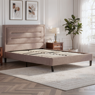 Sunvega Modern Channel Tufted Upholstered Platform Bed with Headboard Brown