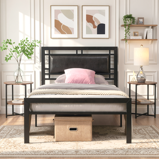Sunvega Unique Flower Sturdy System Metal Bed Frame with Headboard and Footboard